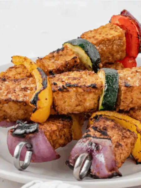 grilled tempeh and veggie skewers